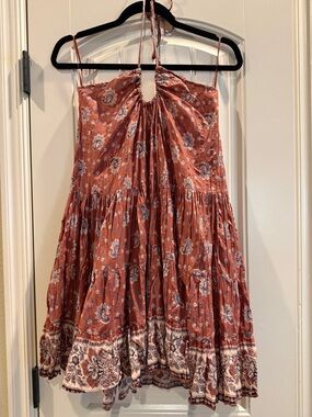 Angie Rust Boho Paisley Cotton Halter Blouse - Flowy Tiered Summer Top Womens L
